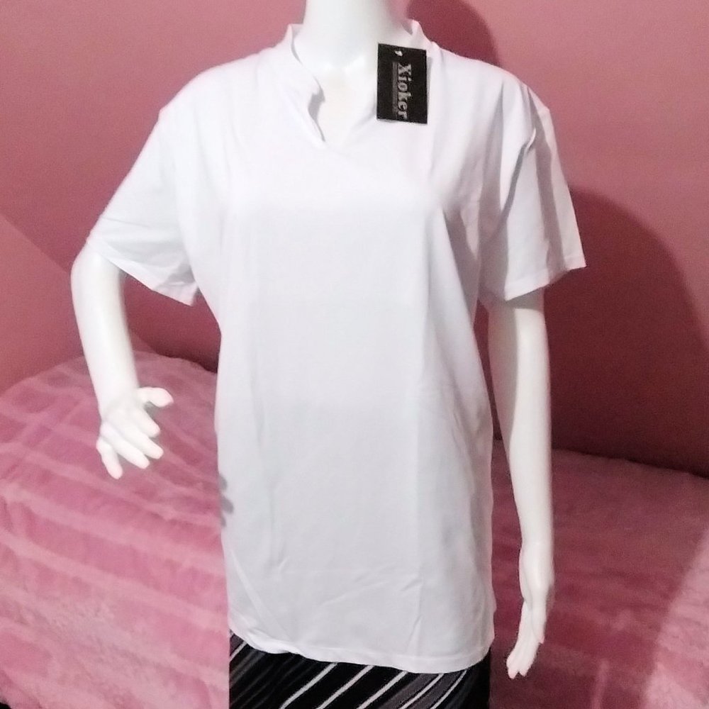 Xioker - Golf Polo Shirt Collarless Short Sleeve Tennis Running T-Shirts V-Neck